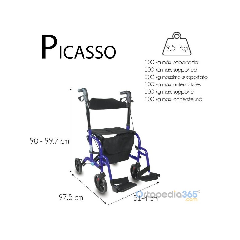 Andador silla de ruedas PICASSO 2 en 1 | Ortopedia365.com