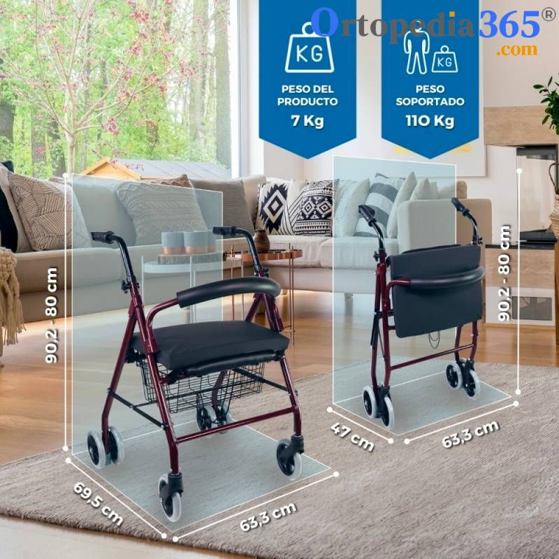 Andador 4 Ruedas Prado Plegable y Regulable en Altura-6