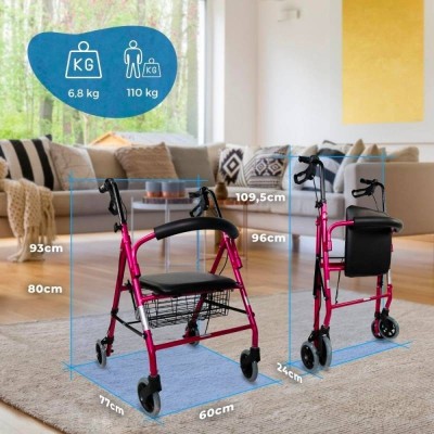 Andador Rollator de 4 Ruedas con Frenos y Asiento | ESCORIAL
