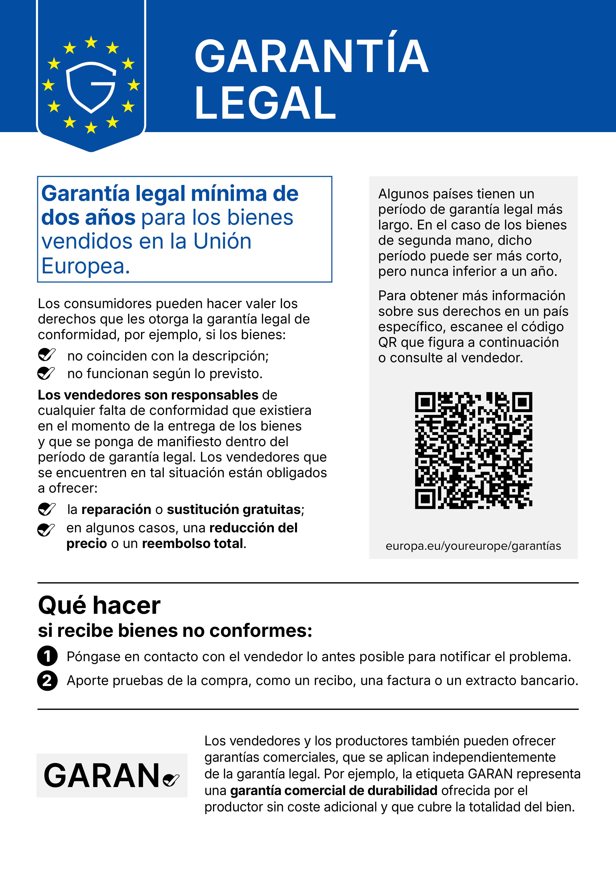 Aviso europeo sobre la garantía legal de conformidad